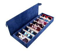Boîte de rangement à lunettes 8 compartiments pour lunettes, lunettes de soleil, montres, vitrine bleue