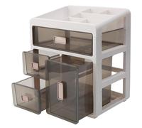 Boîte de rangement à médicaments à 4 niveaux en plastique - Boîte de rangement portable pour la maison, le bureau, la voiture, l'école, fauve transparent