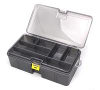 Boîte de rangement à outils double couche grise translucide, étui de rangement multi-divisions avec loquets sécurisés pour le matériel, les articles de pêche, les vis et les petits PA
