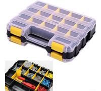 Boîte de rangement à outils double face avec 34 séparateurs amovibles pour vis, écrous, boulons, organiseur transparent en polypropylène avec poignée et loquet pour Home Ga (jaune)