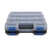 Boîte de rangement à outils double face avec loquet de sécurité et 34 compartiments avec séparateurs amovibles en plastique pour vis, écrous, boulons, pièces (bleu)