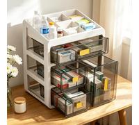 Boîte de Rangement à Quatre Tiroirs,Armoire Pharmacie en Plastique Blanc,Organiseur de Médicaments avec Tiroirs Transparents,Grand Rangement pour Medicaments et Petits Cosmétiques,pour Maison Bureau