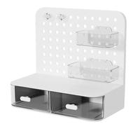 Boîte de Rangement à Trois tiroirs en Plastique avec Panneau caverne et étagère Verticale for Bureau(Beige)