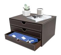 Boîte de rangement A4 en cuir synthétique - 3 niveaux - Ouverture en forme de U - Coutures cousues à la main - Étagère à tiroir pour café - 33 x 25 x 18 cm