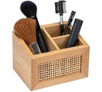 WENKO Boîte de salle de bain Allegre, boîte déco avec 3 compartiments pratiques, style bohème en bambou et rotin de qualité, ranger des ustensiles de toilette ou maquillage, 12 x 8,5 x 9 cm, naturel