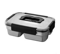 Boîte de rangement alimentaire à trois compartiments de 1800 ml avec poignée en acier inoxydable non toxique pour une organisation saine des repas au travail ou à l'école (noir)