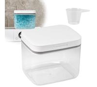Boîte de rangement automatique pop-up pour lessive Avec tasse à mesurer Rangement scellé de poudre à laver Couvercle pour dosettes de lavage, bombes de bain, booster de