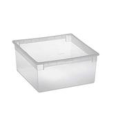 Boîte de rangement avec couvercle en plastique solide et transparent. Dimensions : 37,8 x 39,6 x 18,5 cm empilable, avec couvercle. Haute Qualité