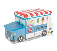 Bieco Boîte de Rangement Camion à Glace pour Enfants avec Siège Rembourré | Coffret à Jouets Unisexe avec Couvercle | Coffre Pliable Bleu & Blanc | Boîte de Rangement Pliable de 47 L | Ref. 04000510