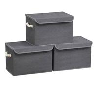 Boîte de Rangement avec Couvercle Lot de 3 Pliable Panier en Tissu Bac de Rangement avec Poignées pour Gris Ardoise gris PANIER