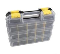 Boîte de rangement avec disposition double face, 34 compartiments réglables et loquet de sécurité pour atelier et bureau (jaune)