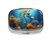 Boîte de rangement carrée à 2 compartiments Motif hippocampe Bleu