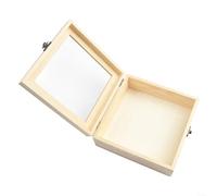 Boîte de rangement carrée à charnière en bois de pin pour artisans, artistes, décorateurs, bijoux, souvenirs, boîte de mariage (18 x 18 x 7 cm)