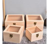 Boîte de rangement carrée en bois de pin avec couvercle à charnière pour fournitures d'artisanat, bijoux, découpage, projets de pyrogravure (20 x 20 x 12 cm)