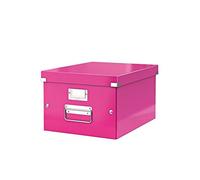 Leitz Boîte de rangement Click & Store, Format moyen A4 (28,1 x 20 x 37cm), pour l'organisation des objets de la maison et du bureau, Montage bouton pression, En carton recyclé à 85%, Rose, 60440023
