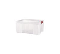 SUNDIS Clip’N Store, boîte de rangement 27L en plastique transparent, renforcée avec couvercle clipsable, aptes au contact alimentaire, parois droites, superposable et combinable