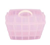 Boîte de Rangement Cosmétique à 3 Couches 30 Compartiments, Rose | Poignée Intégrée, Compartiments Amovibles, Plastique Rigide Transparent, pour Organisation et Transport