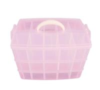 Boîte de Rangement Cosmétique Rose à 3 Couches, 30 Compartiments | Plastique Transparent Rigide, Design Détachable, Poignée de Transport, Format Pratique