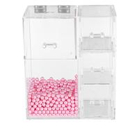 Boîte de Rangement Cosmétique Transparente Ps avec Perles, Couvercle | Organisateur Chic pour Vanity, Affichage Soigné, Portable, pour Poudres, Souvenirs et Accessoires Personnels