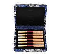 Boîte de rangement d'anche, Bois + Couverture de Tissu de Soie Étui de Rangement anches Boîte Accessoire d'instrument hautbois pour 6pcs anches de hautbois(bleu)