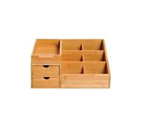 Boite de rangement de bureau - organiseur de bureau - 7 compartiments, 2 tiroirs - bambou verni