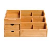 Boite de rangement de bureau - organiseur de bureau - 7 compartiments, 2 tiroirs - bambou verni Marron G