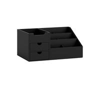 HOMCOM Boite de Rangement de Bureau - Organiseur de Bureau - 7 Compartiments, 2 tiroirs - Bambou Verni, Noir