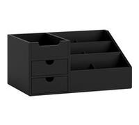 HOMCOM Boîte de rangement de bureau - Organiseur 7 compartiments, 2 tiroirs - Bambou verni, Noir