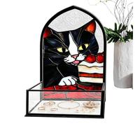Boîte de rangement de bureau Pièce centrale chat mignon en faux vitrail