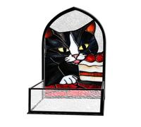 Boîte de rangement de bureau Pièce centrale chat mignon en faux vitrail