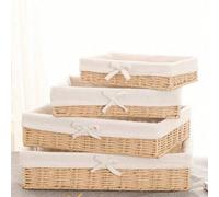 Boîte de rangement de bureau pour cosmétiques, clés, collations, fouillis de table, salon, entrée, panier de rangement en rotin tressé, cadre en osier L,M,S,XL,Lot de 4Rotin