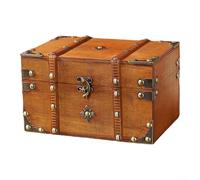 Boîte de rangement de bureau rétro en bois avec serrure pour clés, mots de passe, bijoux, 21,7 x 15 x 13 cm, violet, rouge, jaune, vert (jaune A)