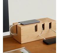 Boîte de rangement de câbles avec couvercle en bois, centre de rangement créatif en bois massif, support de rangement pour appareils électroniques, 31 x 13 x 12 cm (marron clair)