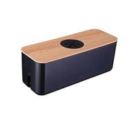 Boîte de rangement de câbles en bois, étui de rangement de ligne électrique, organisateur de prise de chargeur anti-poussière, étui de fil, organisateur d'enrouleur de câbles domestique(Style 1-Black)
