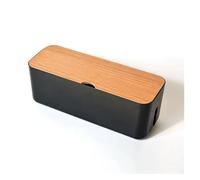 Boîte de rangement de câbles en bois, étui de rangement de ligne électrique, organisateur de prise de chargeur anti-poussière, étui de fil, organisateur d'enrouleur de câbles domestique(Style 2-Black)