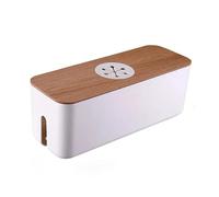 Boîte de rangement de câbles en bois, étui de rangement de ligne électrique, organisateur de prise de chargeur anti-poussière, étui de fil, organisateur d'enrouleur de câbles domestique(Style 1-White)