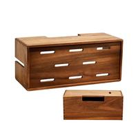 Boîte de rangement de cordon - Boîtier de multiprise dissimulé, coffre décoratif pour cacher les fils ; Organisateur d'accessoires électroniques ; Coque en bambou massif | Bouclier de sécurité pour la