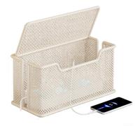Boîte de rangement de cordon en fer pour multiprise sur bureau ou espace de vie avec dessus ouvert et dimensions compactes (M, blanc)