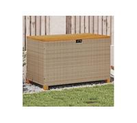 Boîte de rangement de jardin beige résine tressée bois d acacia