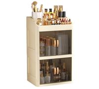 Boîte de rangement de maquillage, boîte de rangement de beauté - Boîte d'affichage de maquillage à 3 couches - Étui à récipient cosmétique de grande capacité à l'épreuve de la poussière pour les bijou