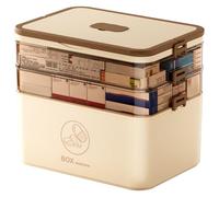 Boîte de rangement de médicaments à 3 niveaux, premiers secours portables en PP avec boucle d'étanchéité, organisateur cloisonné à deux plateaux pour les voyages au bureau familial marron