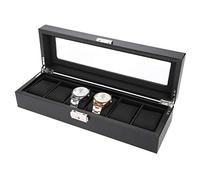 Boîte de rangement de montres, 6 grilles pour montres ou bijoux, organisateur et présentation, cuir PU et fibre de carbone