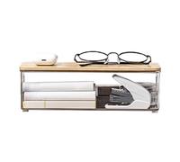 Boîte de rangement de papeterie, boîte transparente avec couvercle - Organisateurs de réfrigérateur transparents pour la cuisine, les cosmétiques et les bijoux - Avec couvercle en bois, boîte de range