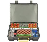 Boîte de rangement de pile - Organiseur de rangement avec testeur de batterie BT-618. Peut contenir 225 pile 9 V AA, AAA, C, D, 1,5 V - Transparent1 (gris, XL)