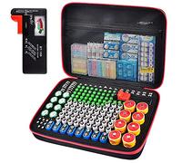 Boîte de Rangement de Piles avec testeur BT-168 pour Piles Bouton AA AAA C D 9 V 3 V Lithium LR44 CR2 CR1632 CR2032 Rouge