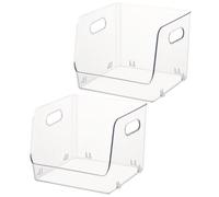 Boîte de Rangement de Table Transparente, 2 Pièces Empilables Pet | Poignées, Usage Bureau ou Coiffeuse, pour Cosmétiques et Livres, Format Petit