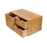 Boîte de rangement de tiroir - Organiseur de bureau en bambou avec 3 tiroirs et poignées creux - 34 x 20 x 18 cm - Pour timbres, notes, clips en papier, ciseaux (A2)