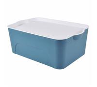 Homéa, Bo x avec Couvercle Blanc Plastique 16L 40 x 27 x h,15 cm Bleu Paon
