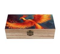 Boîte de rangement décorative en bois avec serrure à charnière - Orange et rouge - Phoenix - Boîte de rangement pour bijoux - Boîte de rangement pour organiser des cadeaux souvenirs