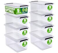 Boîte de rangement DEUBA 5 L - Lot de 8 - Plastique transparent sans BPA - Empilable - Gain de place - Caisse organiseur